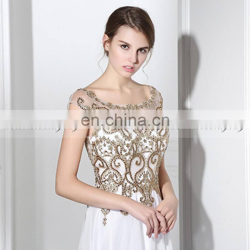 Best Selling Cap Sleeve Exquisite Beaded Chiffon Long Evening Dresses LX288