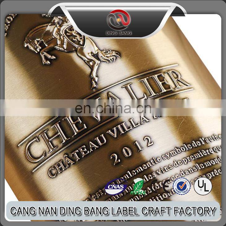 Top Quality OEM Items Private Brand Type And 3M Adhesive Type Custom 3D High Brushed Bottle Brass Wine Label