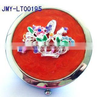 HOT silver maked up compact mirror with flower decoration