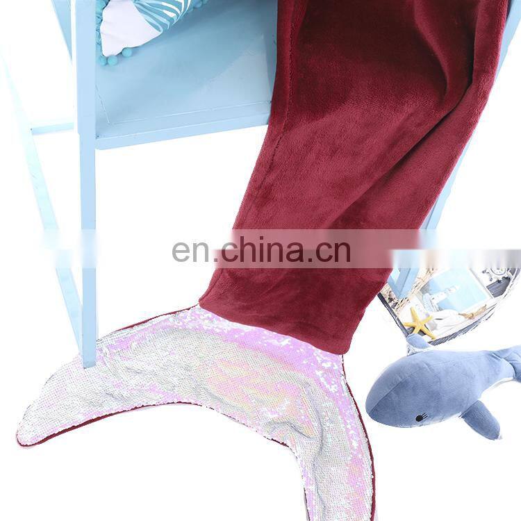 Wholesale Custom Soft Warm Knitting Fleece Shiny Sequin Mermaid Tail Blanket