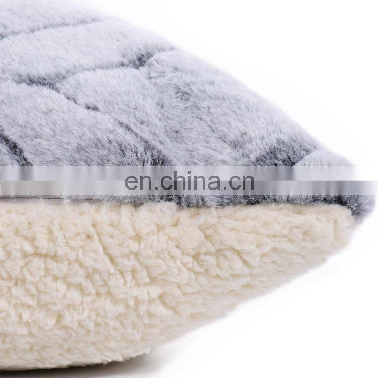 Decorative Luxury Warm sofa 100% polyester cutting rabbit faux fur square shape gray cushion custom cushions