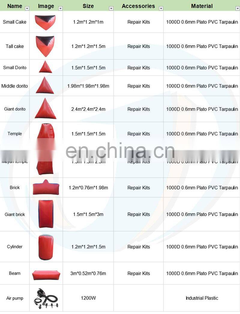 CS Game Archery Equipment PVC Inflatable Wall Lasertag Speed Ball Bunkers Set Air Soft Paintball Obstacle Bunker For Sale