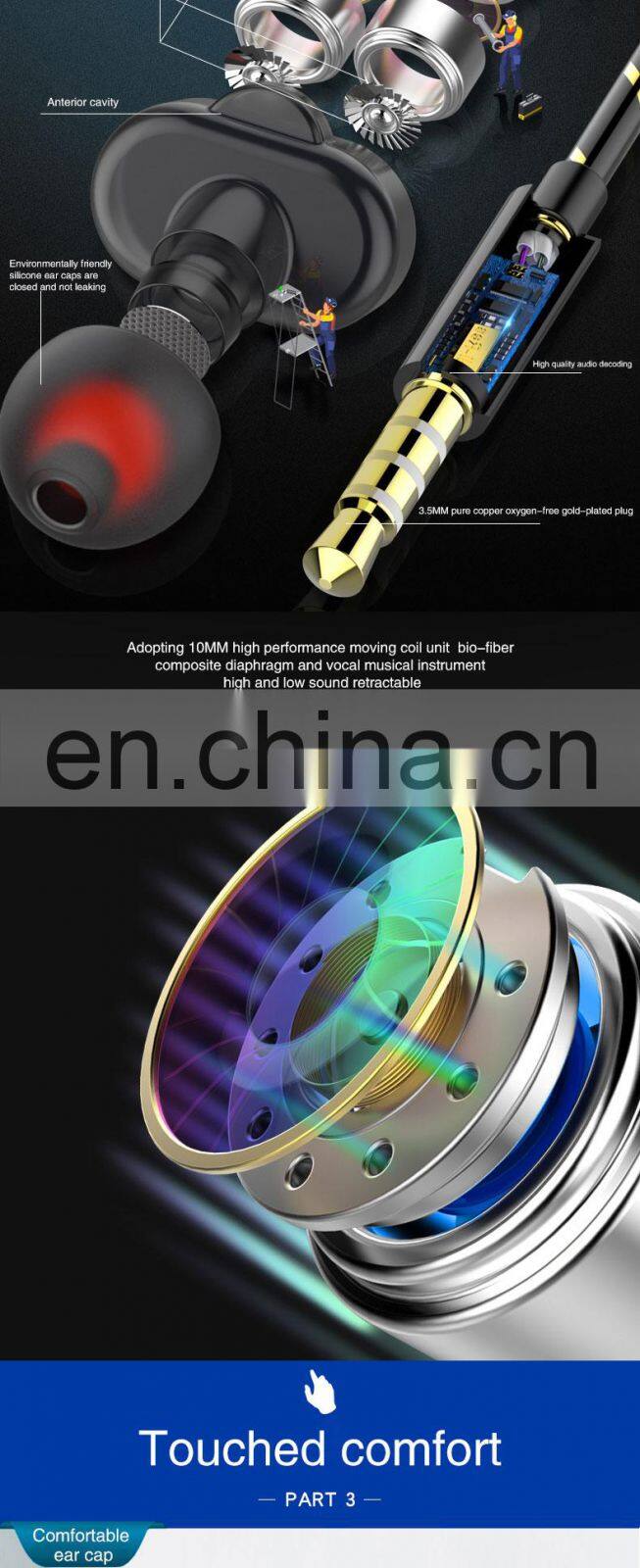 Golden Sky Wired Noise Cancelling Cheaper Earbuds Earphone Sports Stereo Headphone Headset In Ear Wired Earphone Oem Factory
