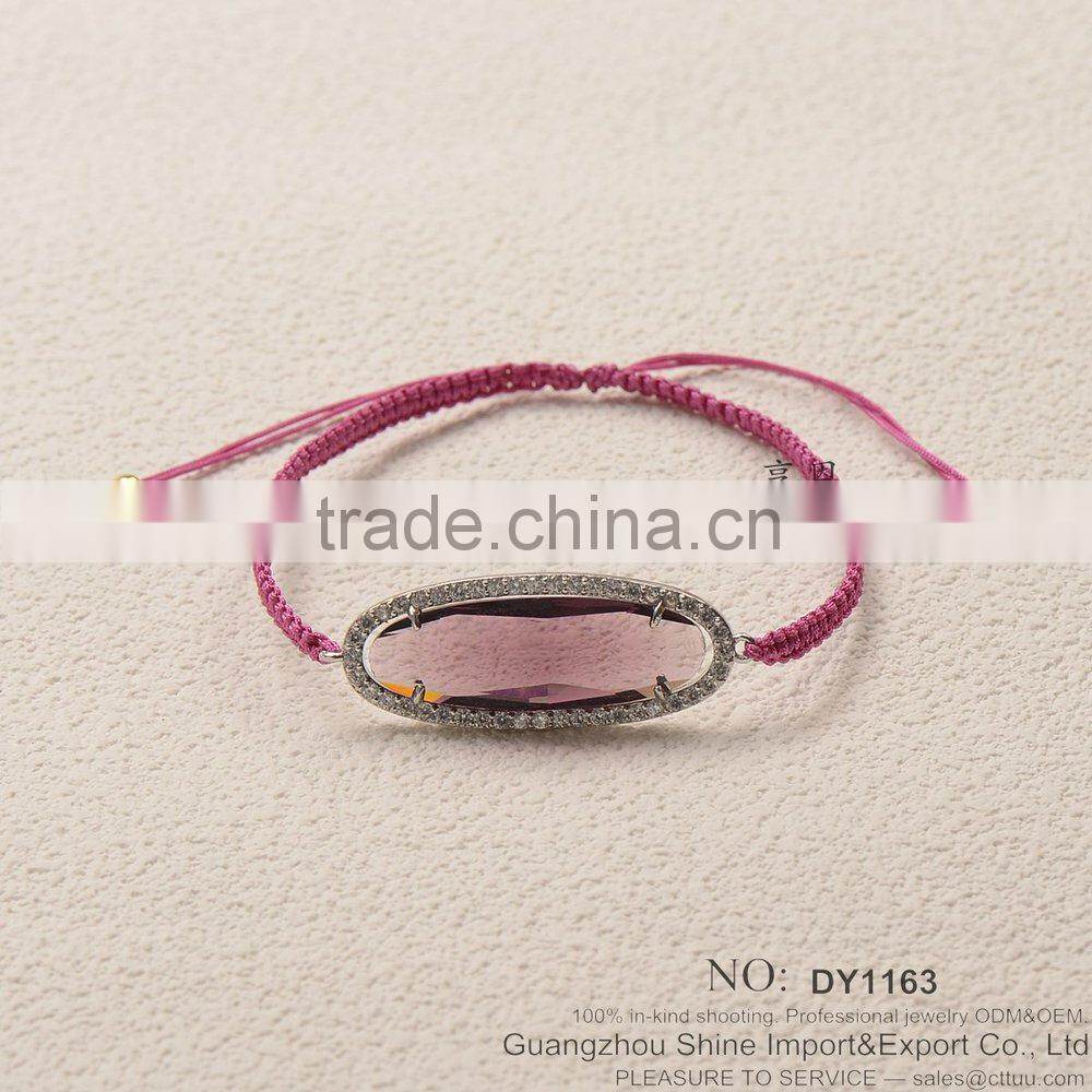 Rose Gold acrylic stone Diamond Woven Friendship Bracelet for 2015 new product hot sale