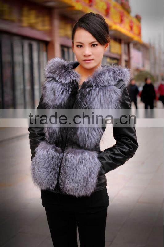 Great Fashion Sexy Women Silver Fox Coat