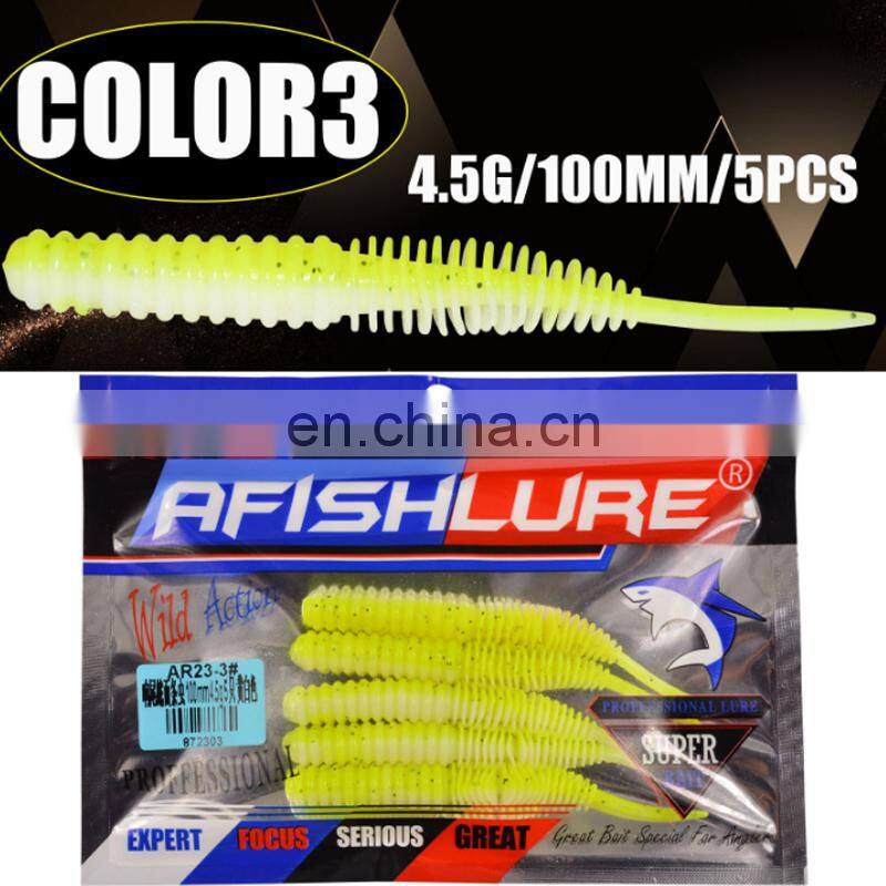 Amazon Wholesale 100mm 4.5g 5pcs/bag Screw Straight Tail Maggot Artificial Lure Fake Bait