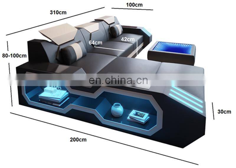 modern design leather corner sofa bed high quality living sofa cum bed with led lights