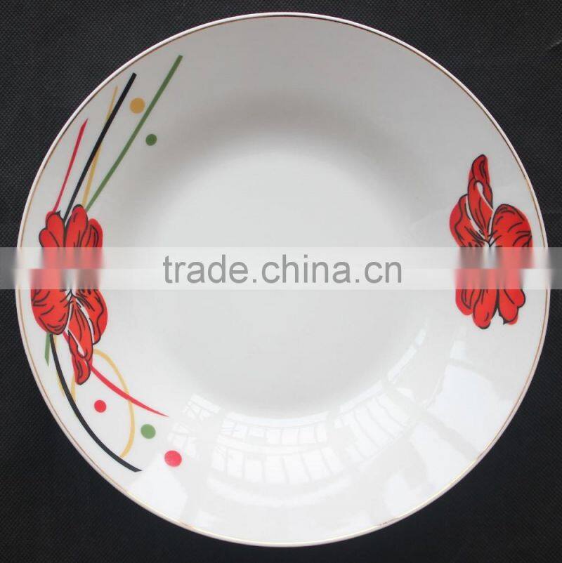 porcelain soup palte with cut edge shape supply for BANGLADESH ceramic soup palte with decal and line