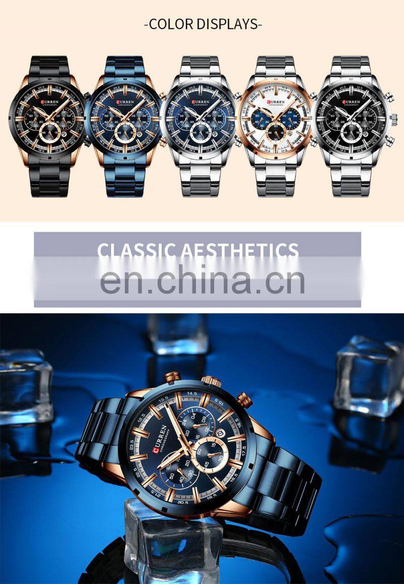 Men Quartz Wrist Watches Stainless Steel Strap Luxury Gold Chronograph Business Waterproof Watch