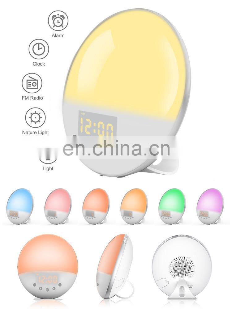 Wooden Led Sunrise Sleep Training Wake-up Light Alarm Clock