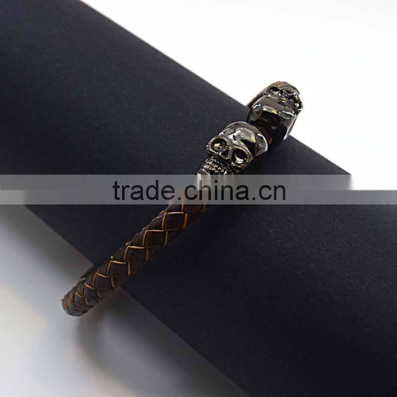 Skull costume jewellry wholesale leather bracelet