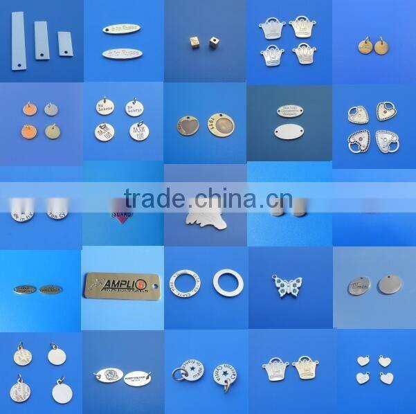 glass shape gold plating engraved logo metal logo jewelry tags