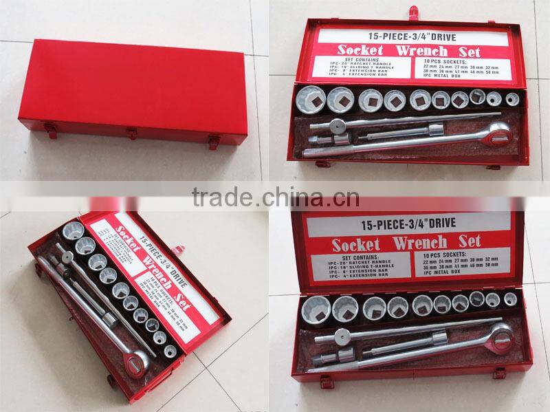 15 PCS 3/4"DR Metal case SOCKET SET 12PT