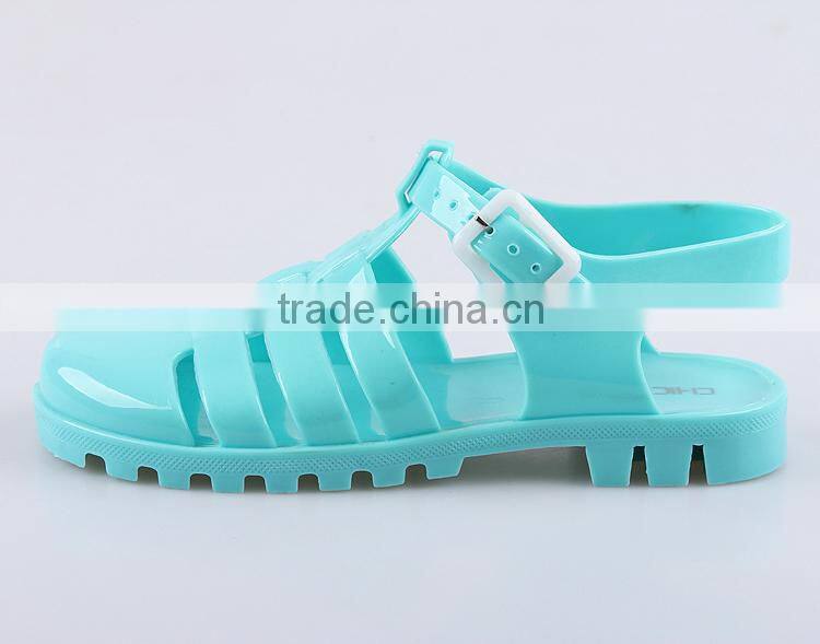 2015 flats pvc jelly shoes strap roman plastic lady sandals causal shoes