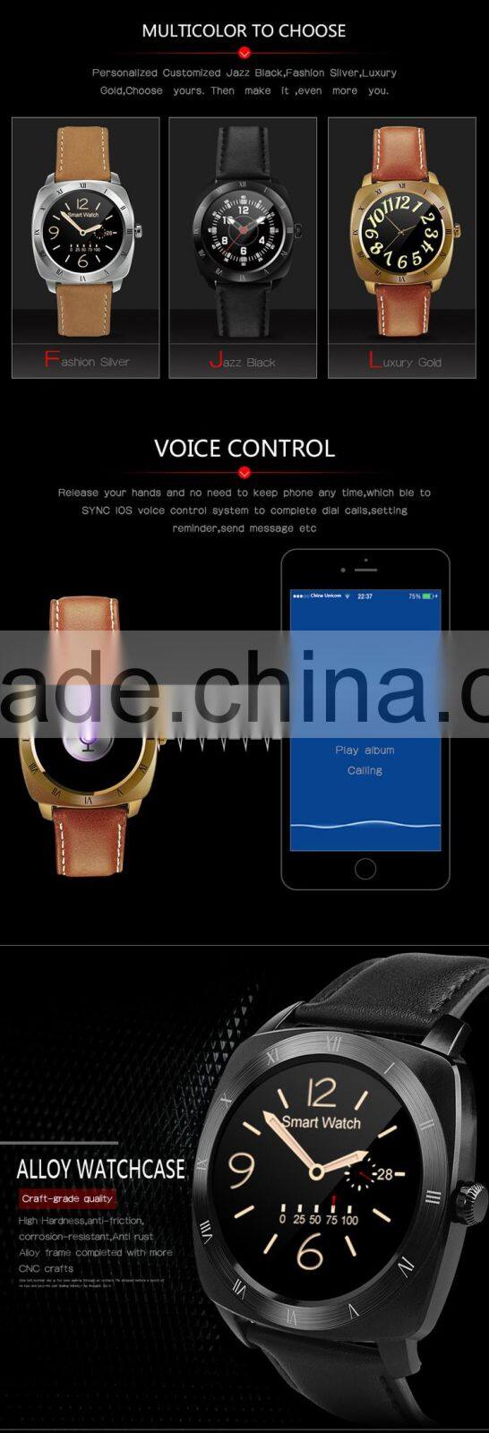 DM88 Nucleus OS bluetooth 3.0+4.0 1.22" screen Lithium-ion polymer battery heart rate monitor smart watch