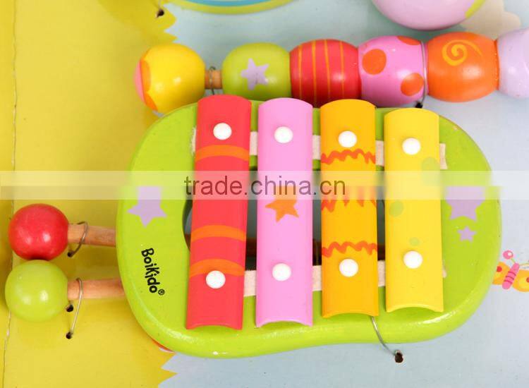 EZ9008Hot Selling Musical Kids Wooden Toys,Elephant Pull Cord Xylophone Musical Wooden Toy, Educational Musical Toys