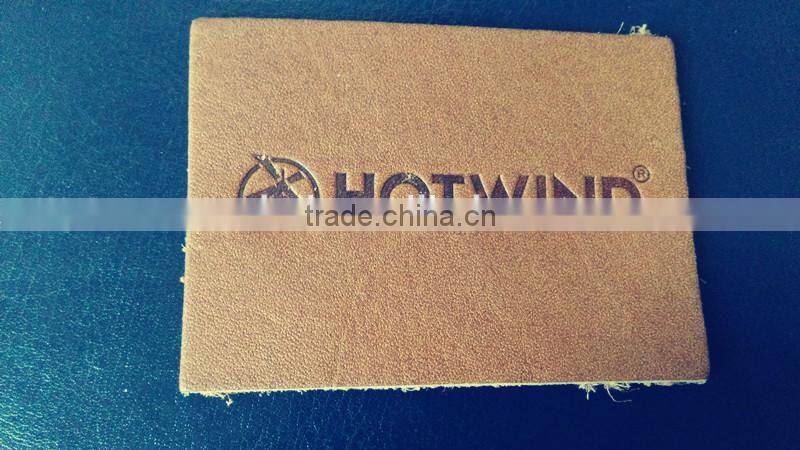 leather patch for garment, debossed printed/genuine leather label