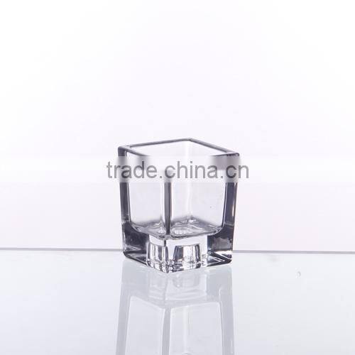 Hand pressed crystal glass square candle cup for votive.