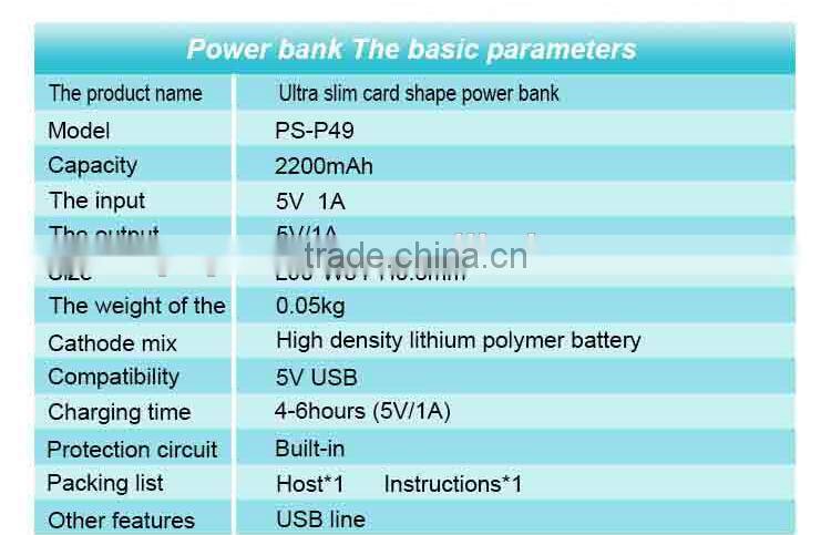 CE ROHS Portable ultra-thin credit card power bank, name card power bank, super slim business card power bank