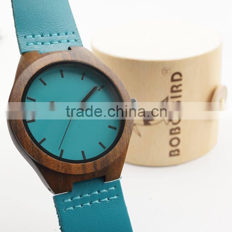 Newest ebony wood wristwatches blue causal watch genuine leather wooden fasion watches for men women best gifts with gift box