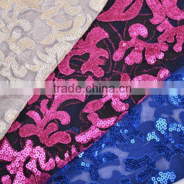 Hot sales flower sequin embroidery fabric for wedding dress