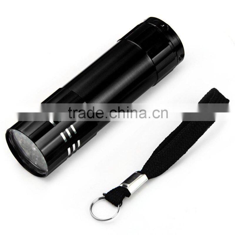 Camping Mini 9 LED flashlight high power 9 leds flash light Black Hiking Torch Lamp Flashlight use 3* AAA battery