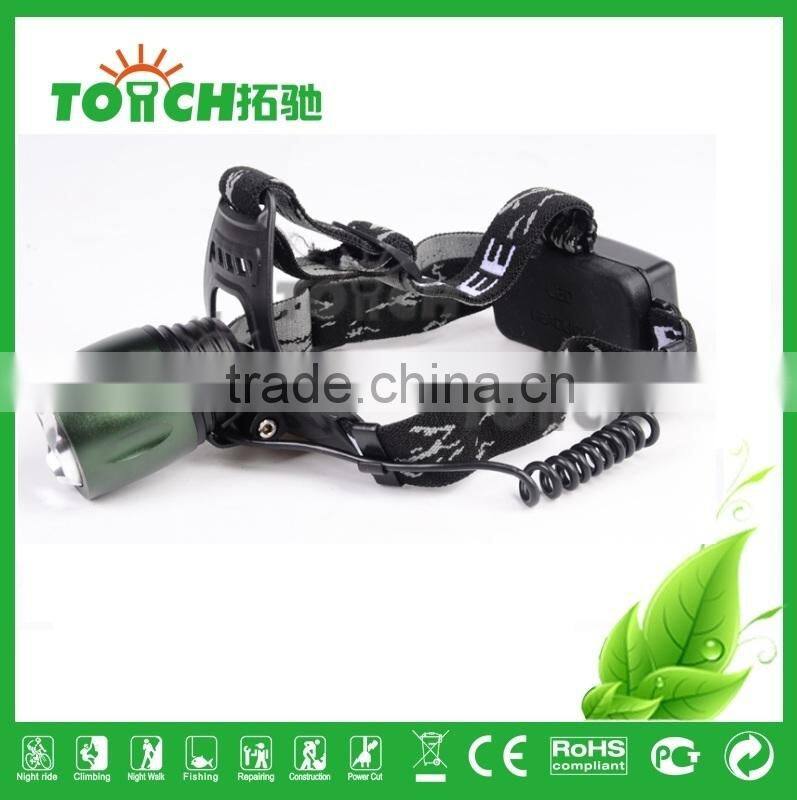 Green color rotate focus LED headlamp zoom light with attack head aluminum alloy metal LED headlights