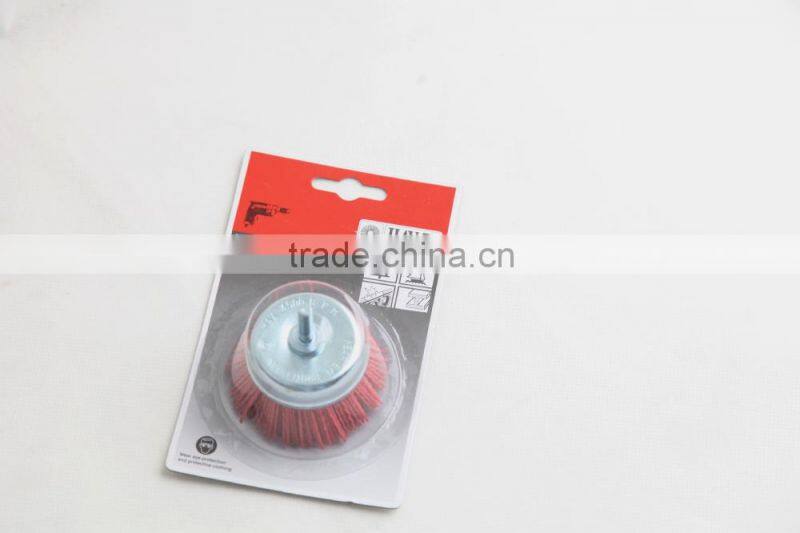 nylon wire cup brushes packed on display cards, diameter 75mm or 3"