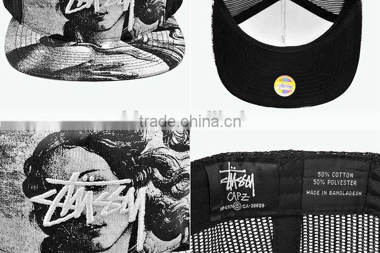 for summer cool 5 panel with woman printing in the front custom made hats