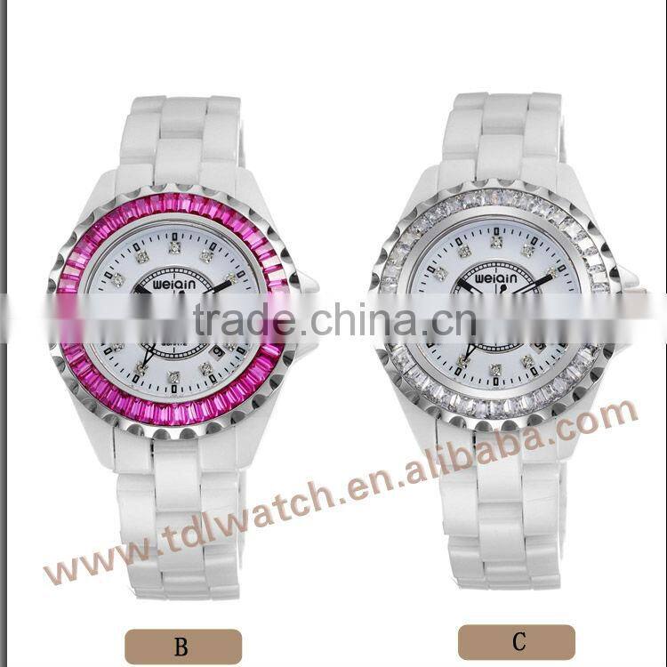 Luxury Womens Sapphire Glass Watch With Pink Zircon in Bezel
