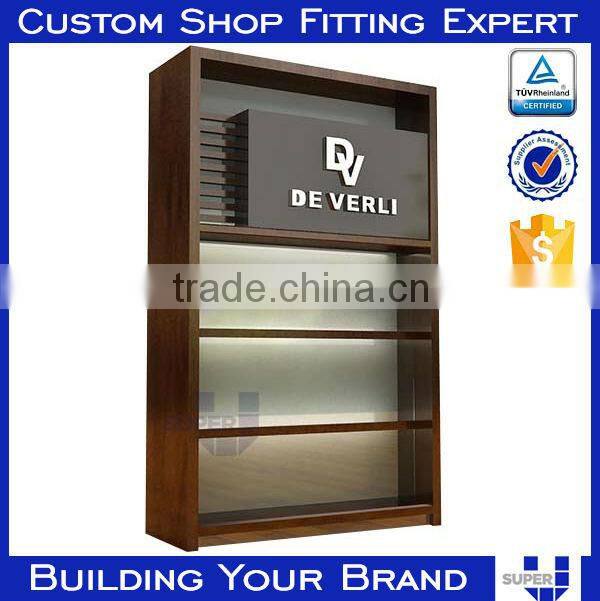Tailor made spray paint MDF wood shelf for shop with LED lighting