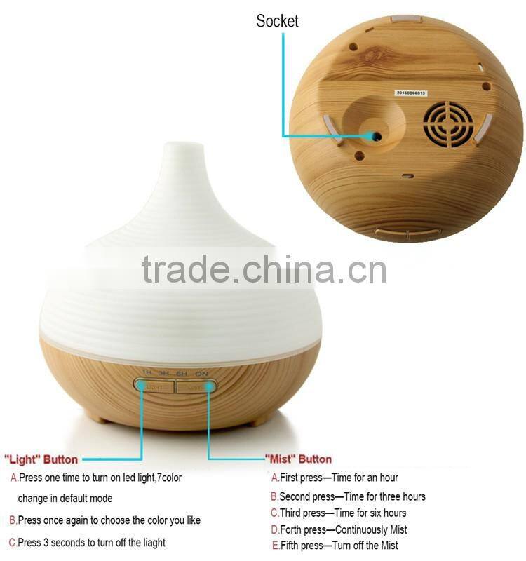 300ML hot sales Aroma Diffuser Ultrasonic Humidifier with color LED Changing essential oil diffuser