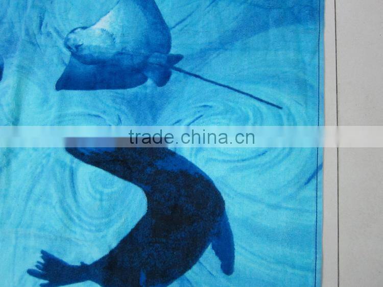 Pure Cotton High qualtity dolohin beach towel reactive printed with customer brand