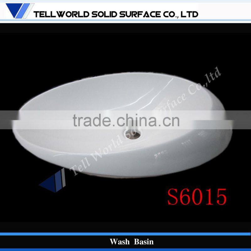 White high glossy acrylic artificial stone rectangular bathroom sink