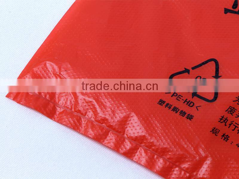 China Manufacture red custom printed plastic t shirt bags for shopping
