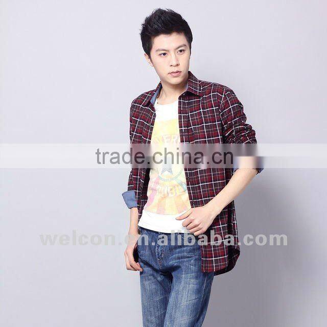 New pure cotton Italian style long sleeve casual fashion classic plaid flannel men's shirts