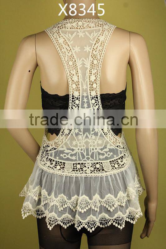 Sweet Girls Women's Lace Shirt Tiered Top Sleeveless T-shirt