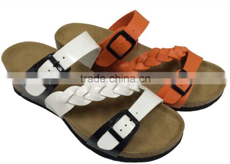 Wedge heel weave style women cork sandals latest two buckle cork sandals