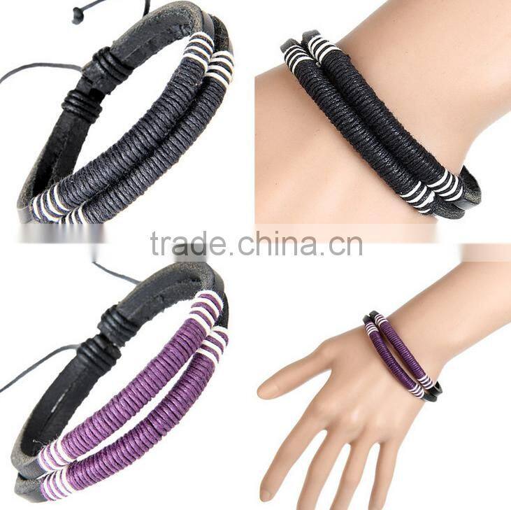 Fashion Cool Rock Wide Genuine Leather Wrap Skull Bracelet