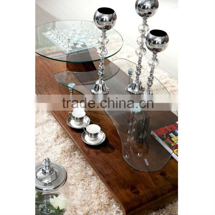 S shape glass and wooden coffee table S125