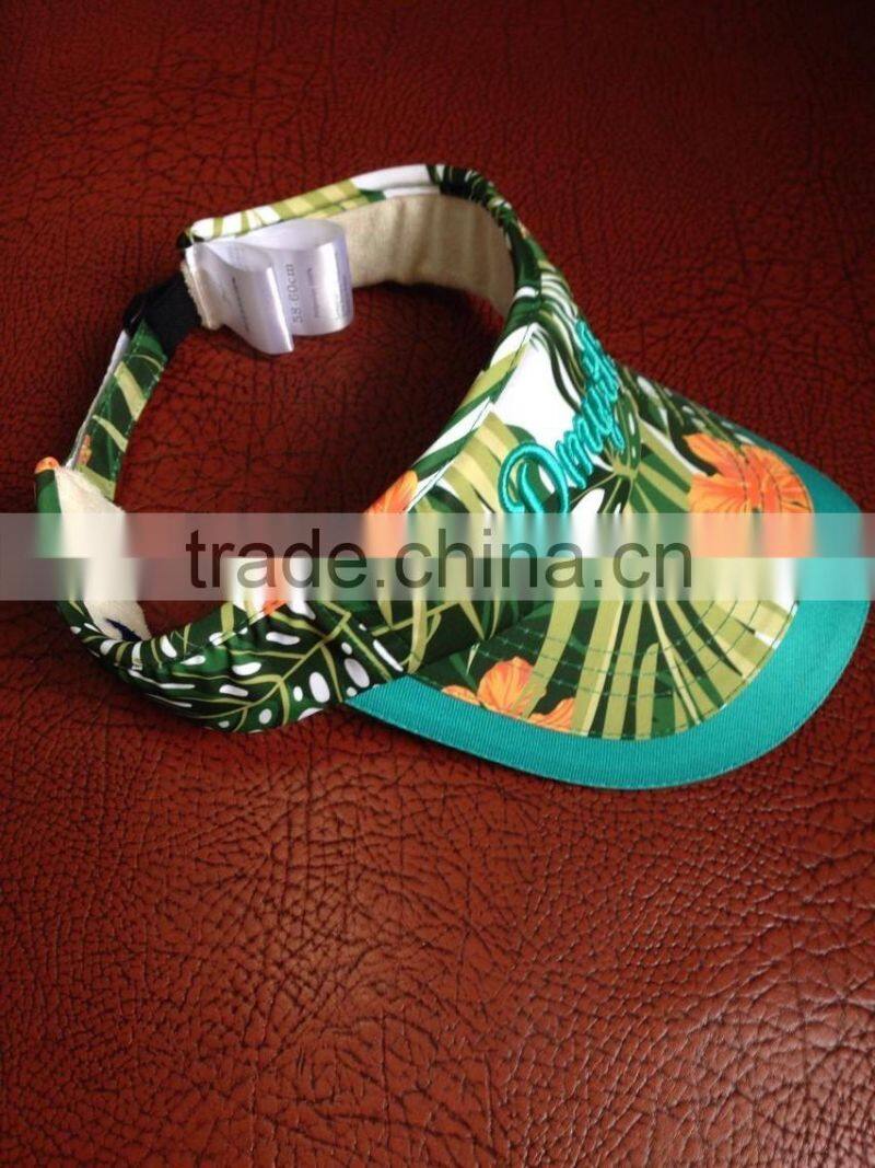 Custom 3d embroidery floral sun visor hats with back closure