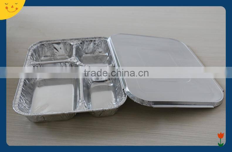 Disposable 4- compartment aluminium foil box for food packaging