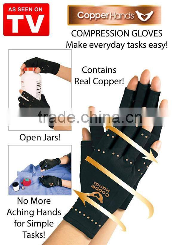 2016 best selling heated fingerless Compression Arthritis Gloves copper gloves