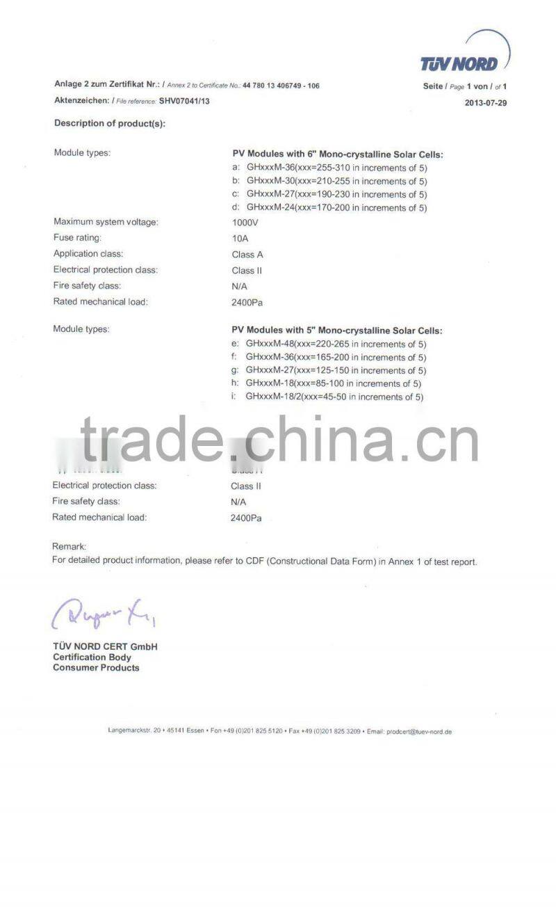 EU Anti-dumping Duty-Free high efficiency 215w Polycrystalline PV Solar panel