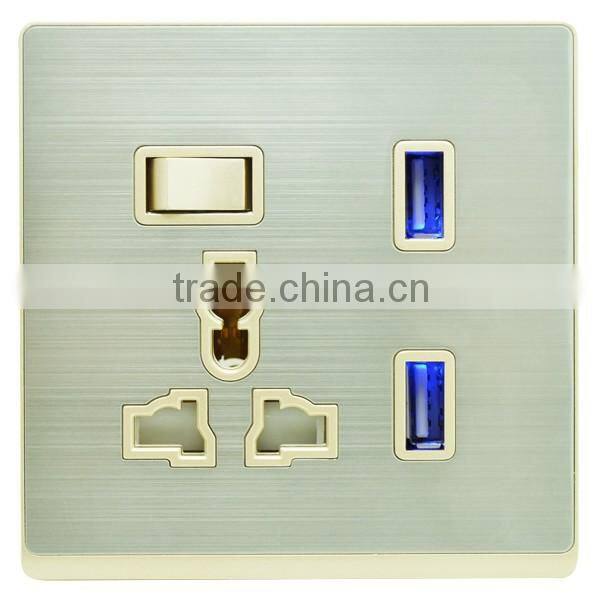 5pin socket with dual USB wall socket,input:AC110-250V 50-60HZ;Output:5V,2.1A