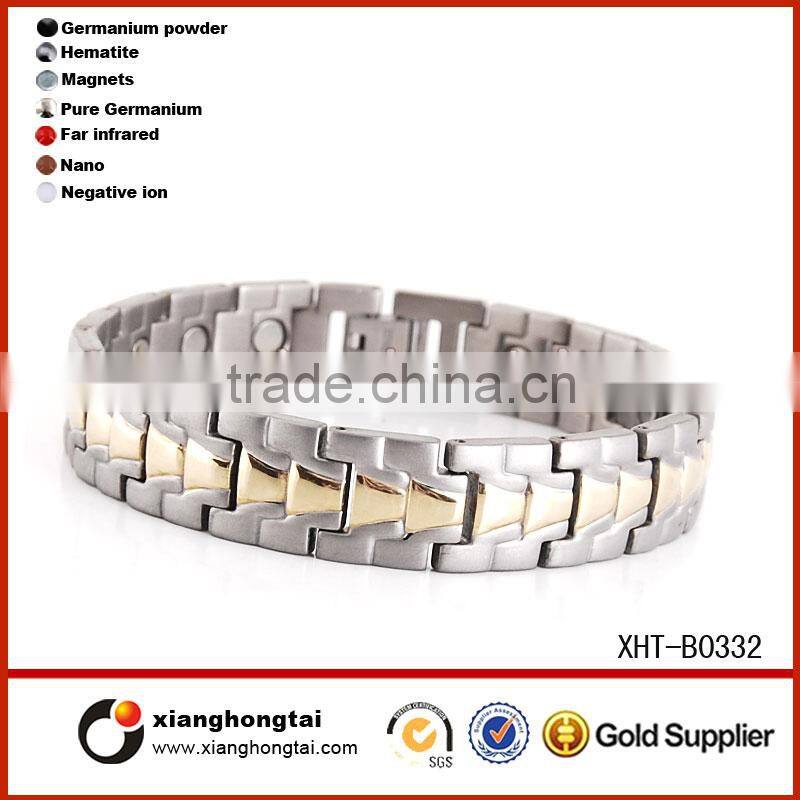 gold plated fashion mens magnetic bracelet, charm bracelet men, stainless steel smart bracelet