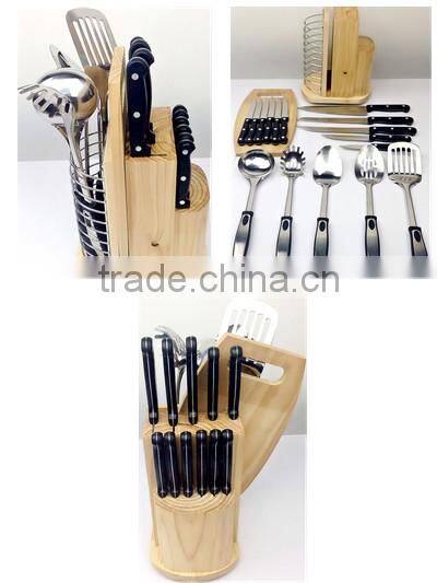 New Revoled Wooden Block 18pcs Kitchen Knives Set and Kitchen Ware Set KC-3008