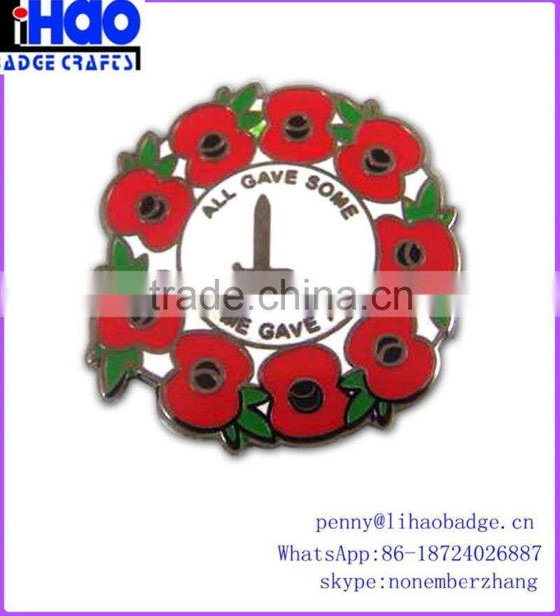factory custom wholesale cheap price poppy metal pin badge
