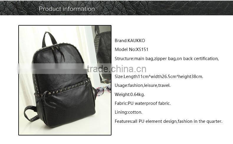 2016 Most popular wicker zipper waterproof backpack and Rivets shoulder bag