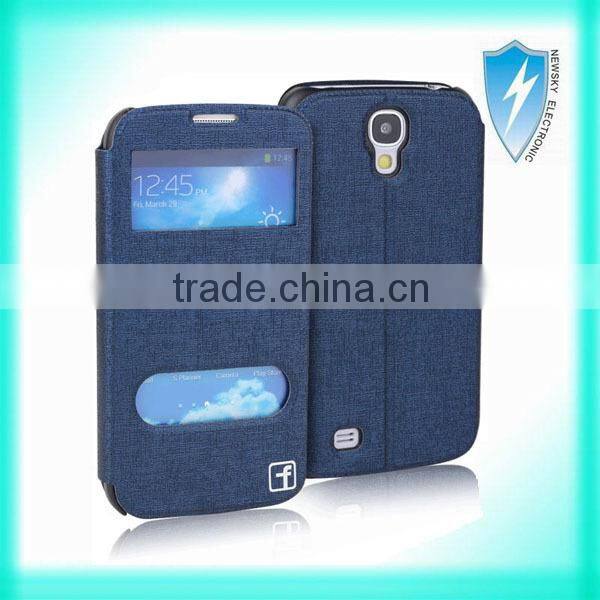 Window View Silk Leather PU Flip Stand Holder For Samsung Galaxy S4 i9500 Smart Phone Case